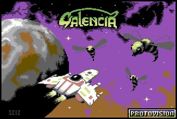 Galencia is a Galaga inspired C64 action game from Jason Aldred.
